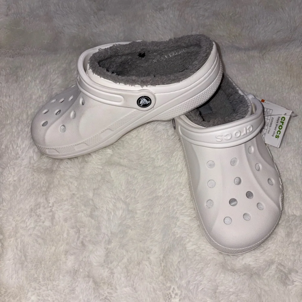 CROCS Women's White and Gray Slippers - Picture 3 of 6